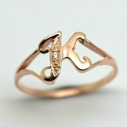 Kaedesigns Solid 9ct Rose Gold Diamond Set Small Delicate Initial Ring Letter K