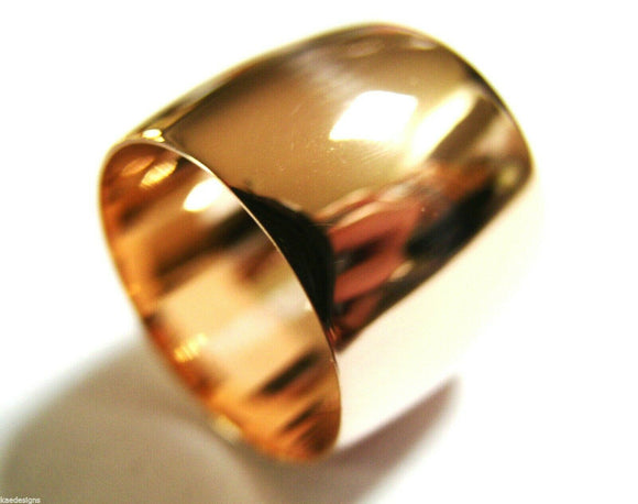Size M / 6  Genuine Huge Genuine 9K 9ct Yellow, Rose or White Gold Full Solid 15mm Extra Wide Band Ring