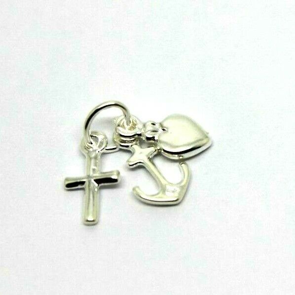 Sterling Silver 925 Faith Hope Charity Cross Love Heart Anchor Pendant / Charm