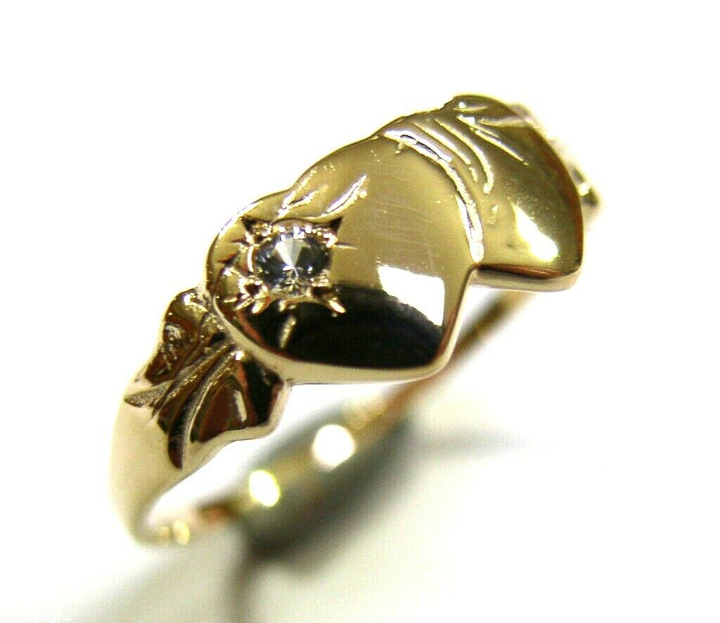 Genuine 9ct 9k Yellow Gold Double Heart Lab Grown Diamond Signet Ring (choose your ring size F to 0)