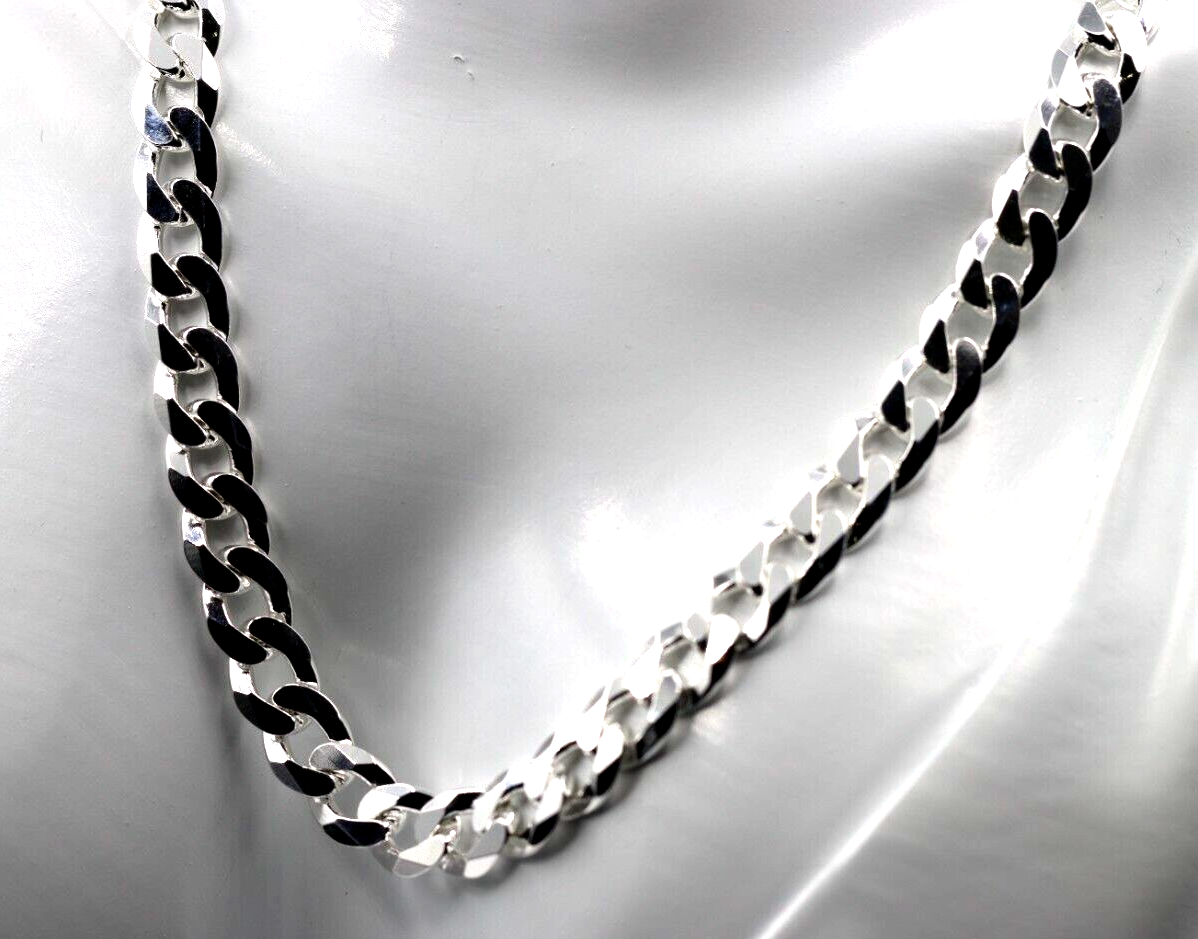 Sterling Silver 925 8mm Heavy Flat Kerb Curb Chain Necklace 50cm 50g