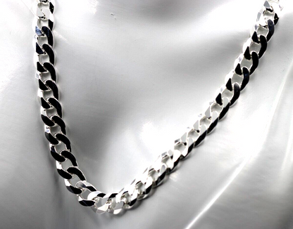 Sterling Silver 925 8mm Heavy Flat Kerb Curb Chain Necklace 50cm 50g