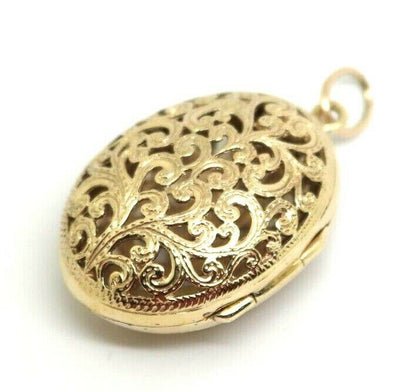 Kaedesigns Genuine 9ct 9k Solid Yellow, Rose or White Gold Filigree Oval Pendant Locket