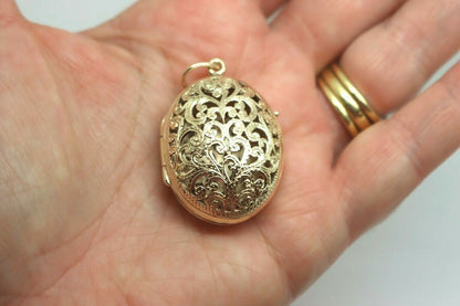 Kaedesigns Genuine 9ct 9k Solid Yellow, Rose or White Gold Filigree Oval Pendant Locket