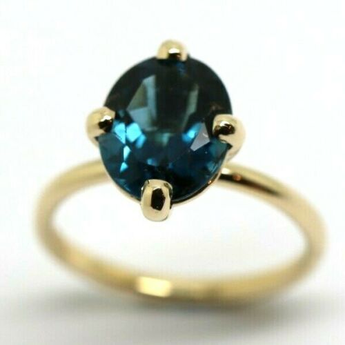 Genuine 9ct Yellow, Rose or White Gold London Blue Topaz Oval Ring