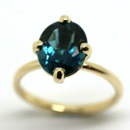Genuine 9ct Yellow, Rose or White Gold London Blue Topaz Oval Ring