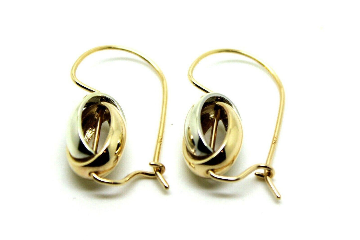 Genuine 9ct 9k 375 Yellow & White Gold Spinning Oval Belcher Earrings