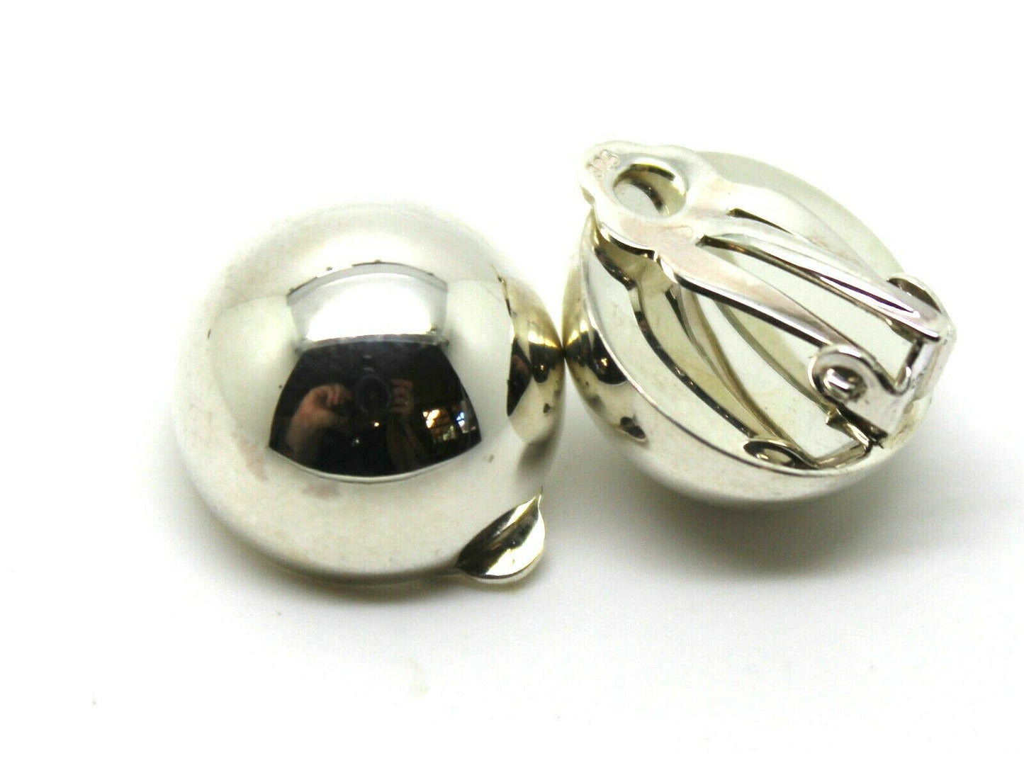 Genuine Sterling Silver 925 Half 14mm Ball Round Earrings Clip-ons