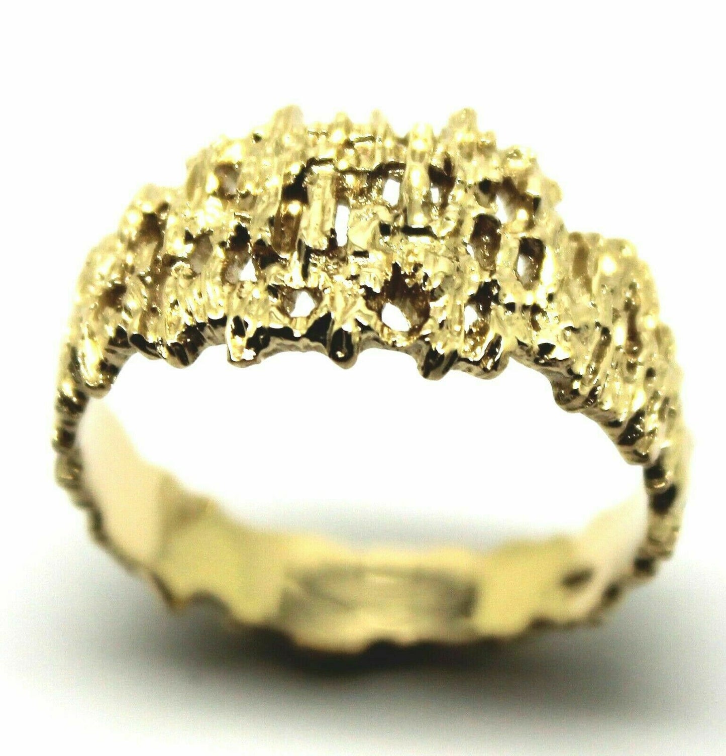 Genuine 9ct  9k 375 Full Solid Yellow, Rose or White Gold Nugget Ring 12mm Wide - Choose your size Sizes J to O