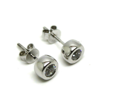 Genuine 9ct 9k White Gold Cubic Zirconia Bezel Stud Screw Earrings -Free Post