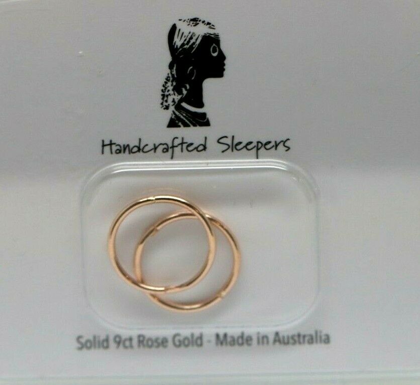 Genuine 9ct Rose Gold Sleepers Hinged Earrings Plain 10mm, 12mm or 14mm inside diameter