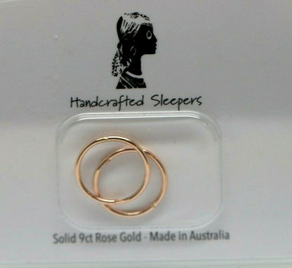 Genuine 9ct Rose Gold Sleepers Hinged Earrings Plain 10mm, 12mm or 14mm inside diameter