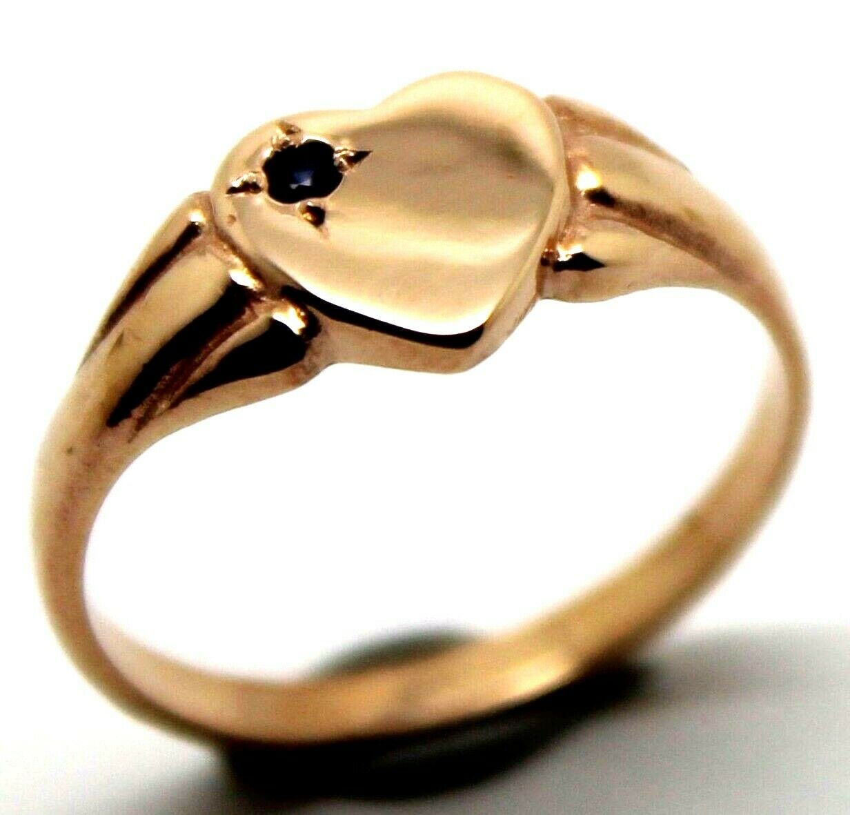 Genuine Size J 9ct Heart Rose Gold Blue Sapphire Heart Signet Ring