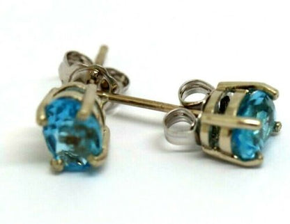Genuine 9ct White Gold Genuine Natural Oval Blue Topaz Stud Earrings