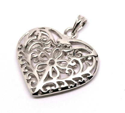 Kaedesigns Genuine 9ct Large Yellow, Rose or White Gold Filigree Flower Double Sided Heart Pendant