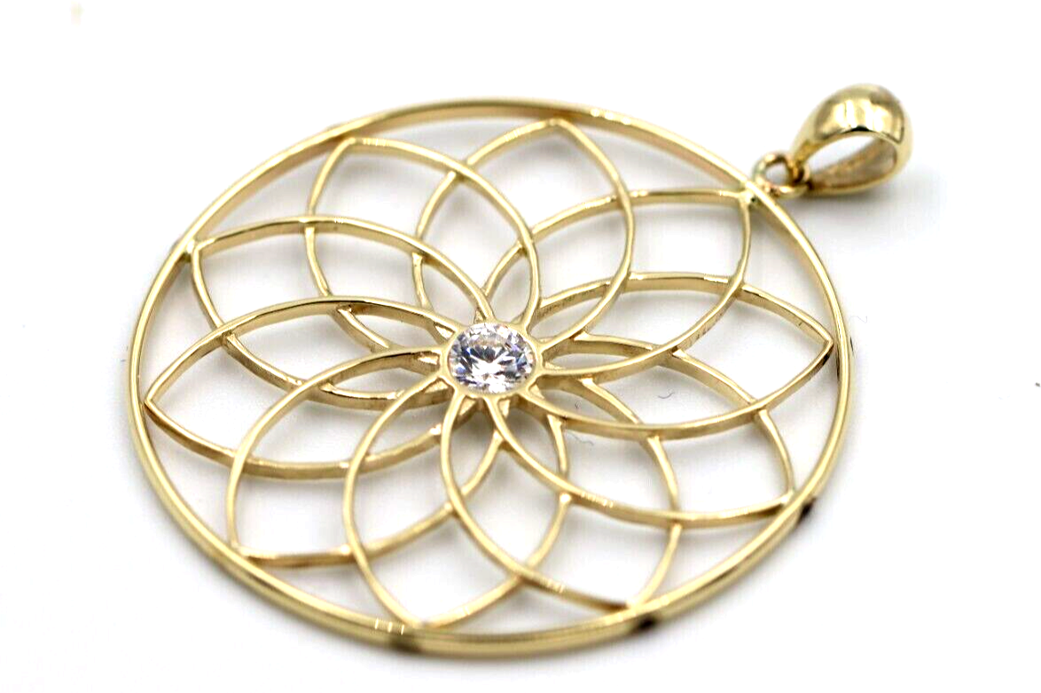 Genuine 9k 9ct Yellow Gold Flower of Life Pendant Set Cubic Zirconia