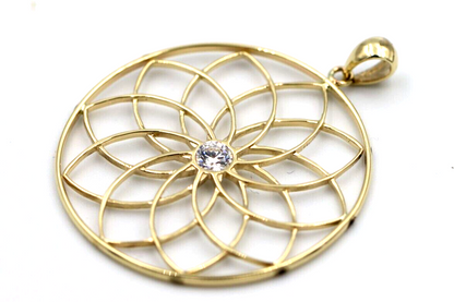 Genuine 9k 9ct Yellow Gold Flower of Life Pendant Set Cubic Zirconia