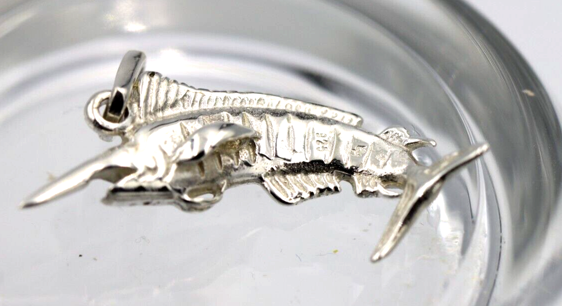 Genuine Sterling Silver 925 Large Marlin Solid Pendant Charm