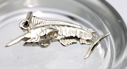 Genuine Sterling Silver 925 Large Marlin Solid Pendant Charm