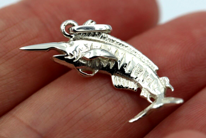 Genuine Sterling Silver 925 Large Marlin Solid Pendant Charm