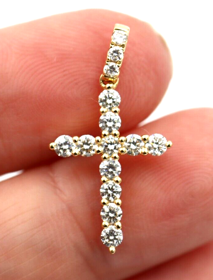 0.699cts Genuine 18ct 750 Yellow Gold Round Diamond Cross Pendant