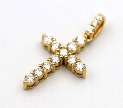 0.699cts Genuine 18ct 750 Yellow Gold Round Diamond Cross Pendant