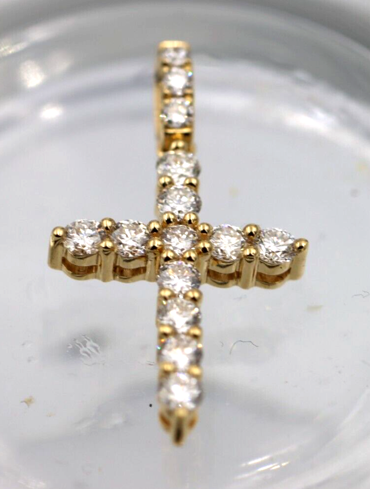 0.699cts Genuine 18ct 750 Yellow Gold Round Diamond Cross Pendant