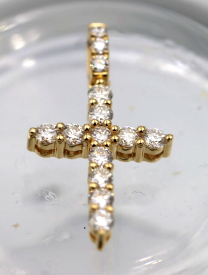 0.699cts Genuine 18ct 750 Yellow Gold Round Diamond Cross Pendant