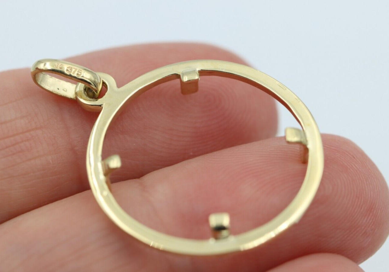 Genuine Solid 9ct Yellow Gold Half Sovereign Plain Coin Frame 23.5mm