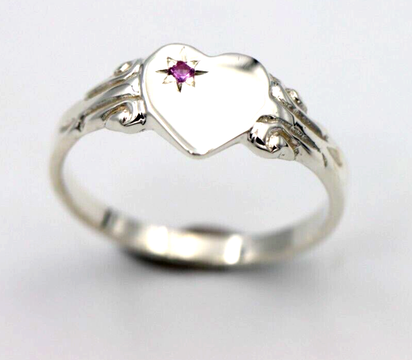 Kaedesigns Sterling Silver 925 Heart Pink Sapphire Set Signet Ring - Choose your size