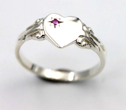 Kaedesigns Sterling Silver 925 Heart Pink Sapphire Set Signet Ring - Choose your size