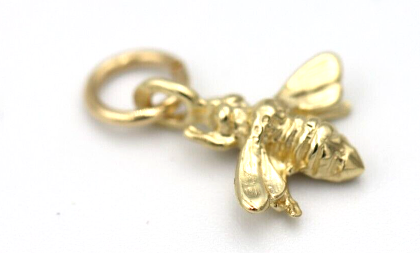 Genuine 9ct Yellow Gold Bee Pendant or Charm