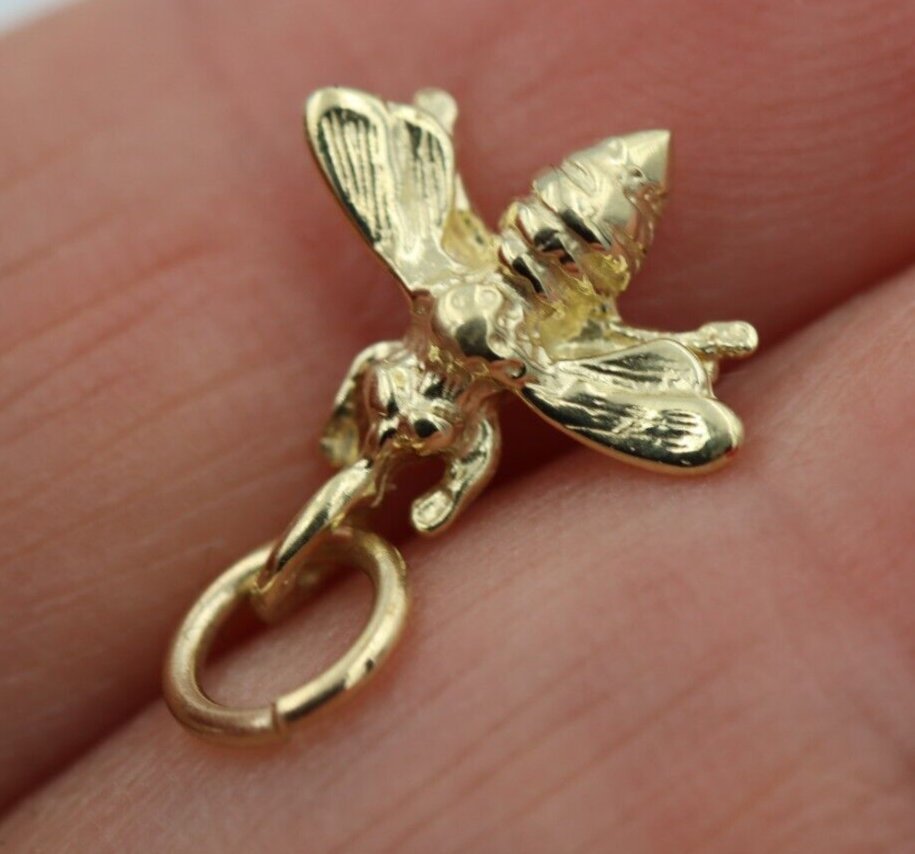Genuine 9ct Yellow Gold Bee Pendant or Charm