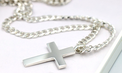 Genuine Large Heavy Sterling Silver 925 Huge Cross Pendant + Necklace Kerb Chain