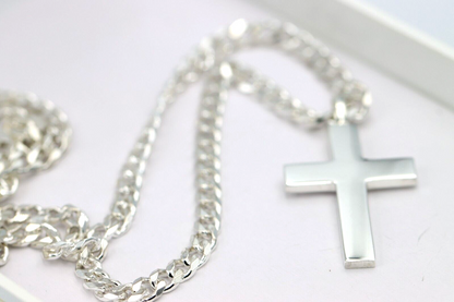 Genuine Large Heavy Sterling Silver 925 Huge Cross Pendant + Necklace Kerb Chain