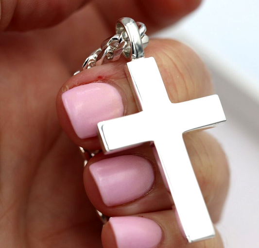 Genuine Large Heavy Sterling Silver 925 Huge Cross Pendant + Necklace Kerb Chain