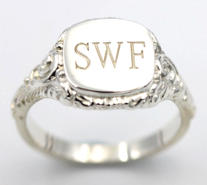 Genuine Solid Sterling Silver Square Engraved Signet Ring + Engraving - Choose your size