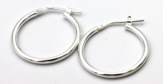 Genuine New Sterling Silver Hoop Earrings Plain 20mm