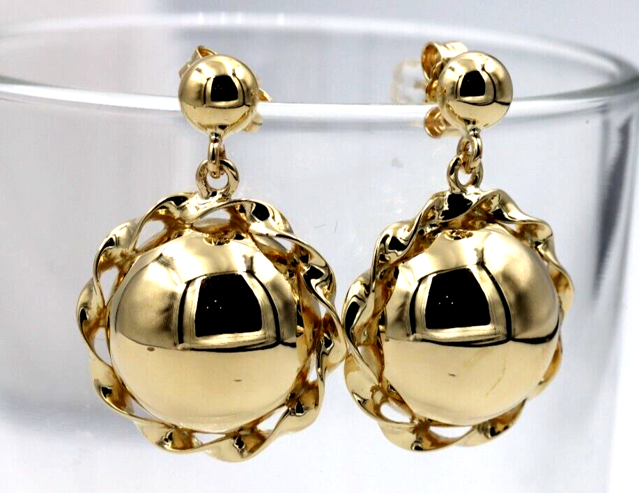Genuine 9ct 9k 375 Yellow, Rose or White Gold Twisted 16mm Half Ball Stud Ball Earrings