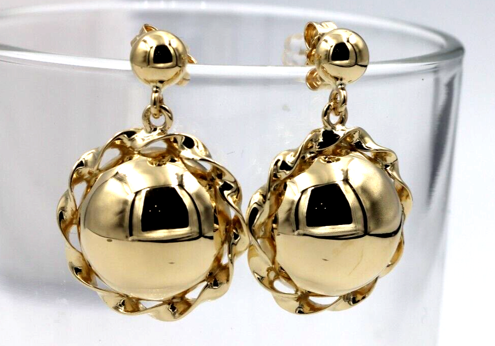 Genuine 9ct 9k 375 Yellow, Rose or White Gold Twisted 16mm Half Ball Stud Ball Earrings