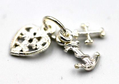 Genuine Sterling Silver 925 Faith Hope Charity Cross Charm Pendant Charm