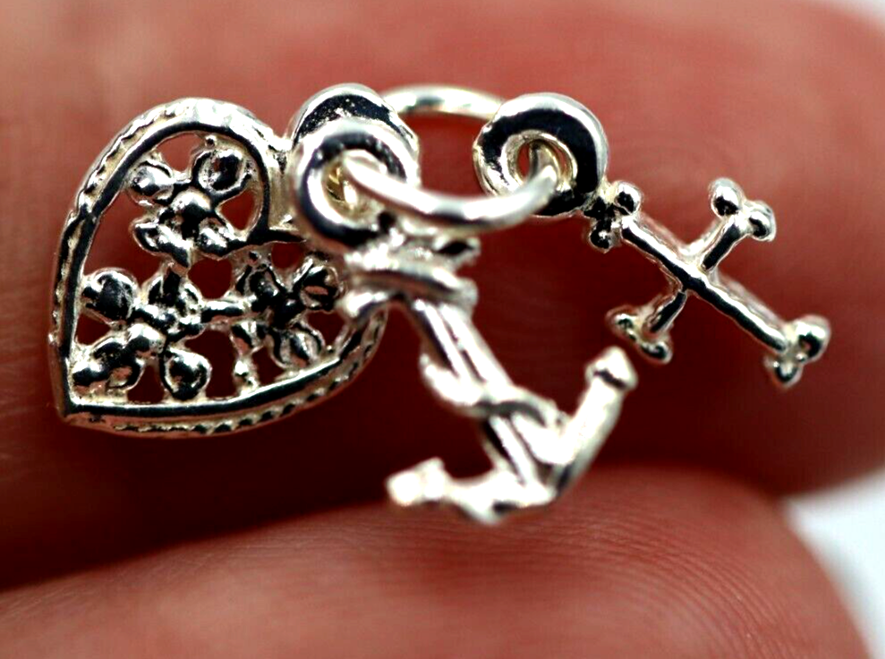 Genuine Sterling Silver 925 Faith Hope Charity Cross Charm Pendant Charm