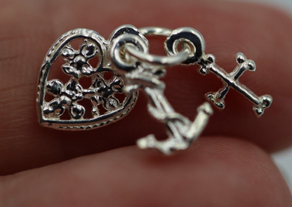 Genuine Sterling Silver 925 Faith Hope Charity Cross Charm Pendant Charm