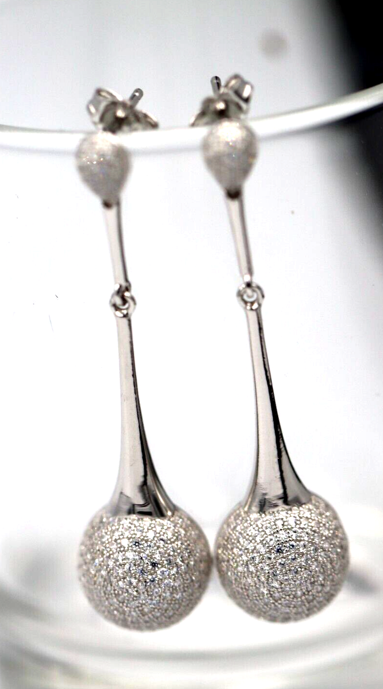 Genuine Sterling Silver 925 Cubic Zirconia Half Ball Stud Earrings