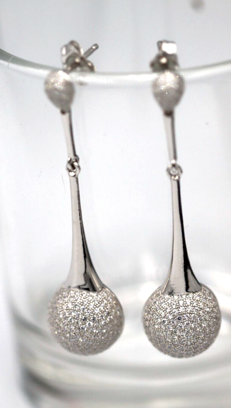 Genuine Sterling Silver 925 Cubic Zirconia Half Ball Stud Earrings
