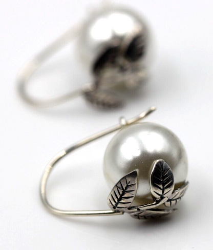 Genuine Sterling Silver 12mm Freshwater Leaf Pearl with Hook Earrings