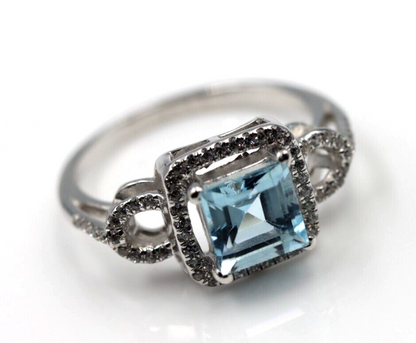 Size S / 9 Genuine Sterling Silver 925 Ring Blue Topaz CZ Ring