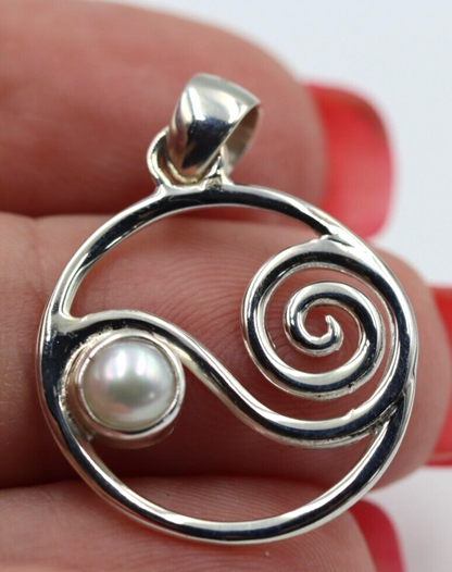 Genuine Sterling Silver 925 Freshwater Pearl Swirl Pendant