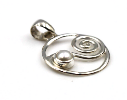 Genuine Sterling Silver 925 Freshwater Pearl Swirl Pendant