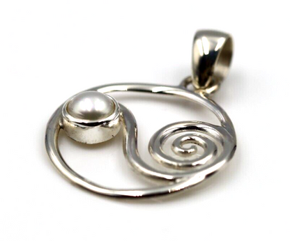 Genuine Sterling Silver 925 Freshwater Pearl Swirl Pendant